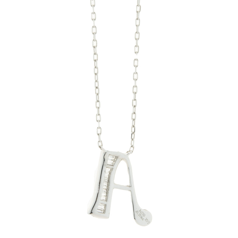 18 Karat White Gold Mosaic Set Diamond Initial A Necklace
