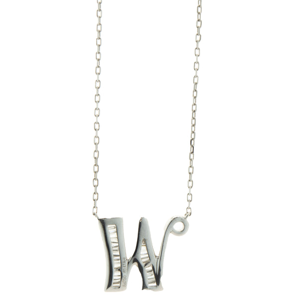18 Karat White Gold Mosaic Set Diamond Initial W Necklace