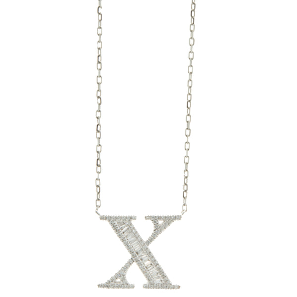 18 Karat White Gold Mosaic Set Diamond Initial X Necklace