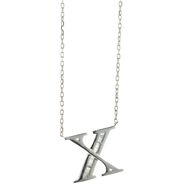 18 Karat White Gold Mosaic Set Diamond Initial X Necklace