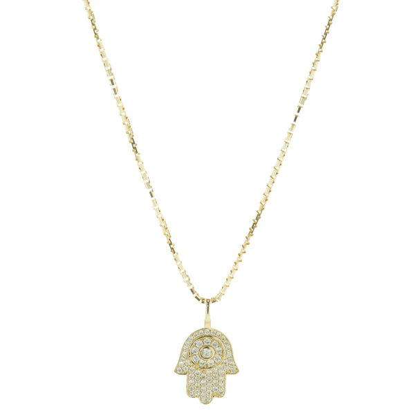 Ice Box 14 Karat Yellow Gold Pave Diamond Hamsa Necklace
