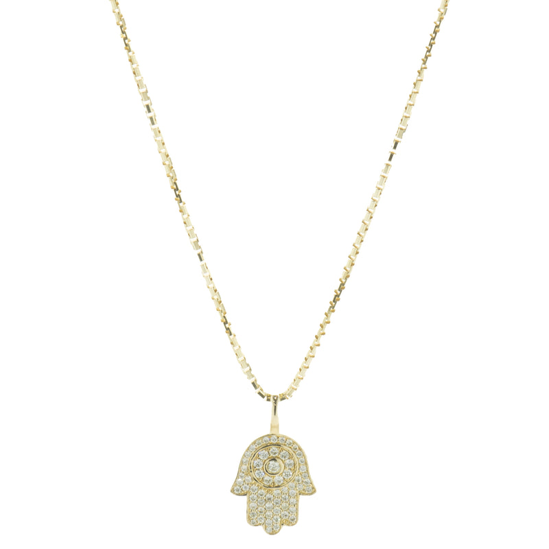 Ice Box 14 Karat Yellow Gold Pave Diamond Hamsa Necklace