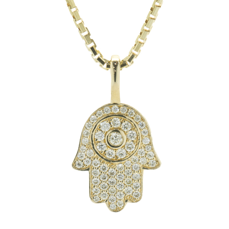 Ice Box 14 Karat Yellow Gold Pave Diamond Hamsa Necklace