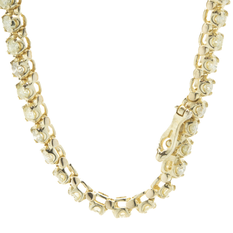 14 Karat Yellow Gold Round Brilliant Cut Diamond Tennis Necklace