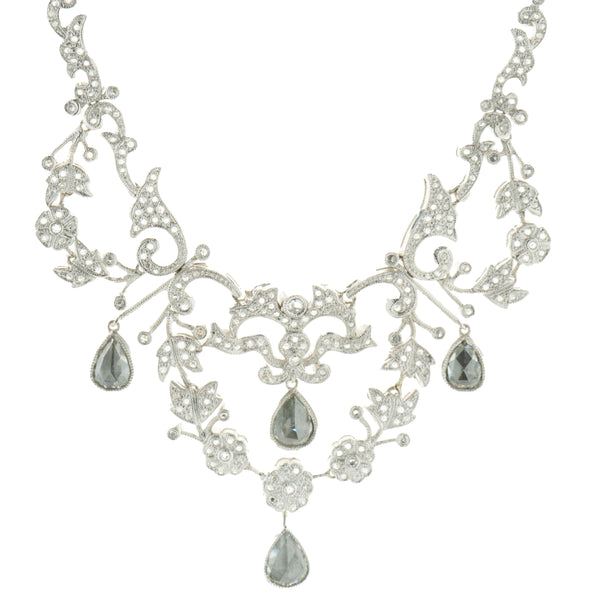 18 Karat White Gold Vintage Art Deco Rose Cut Diamond Collar Necklace