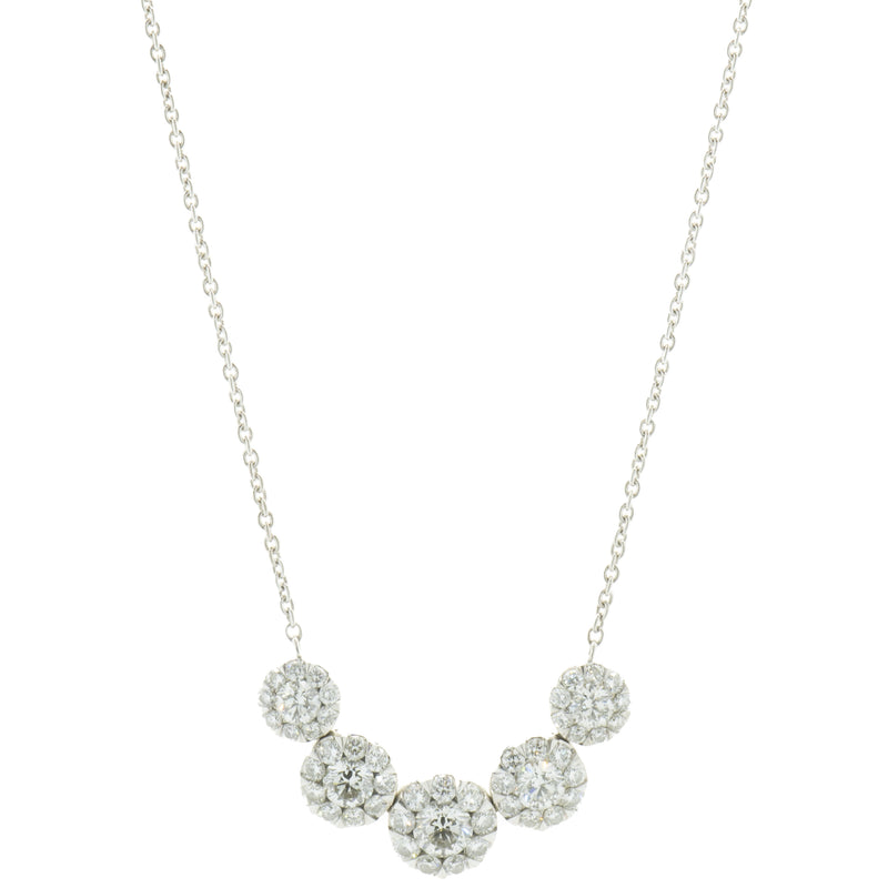 14 Karat White Gold Diamond Cluster Necklace