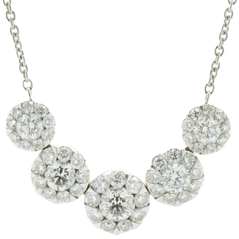 14 Karat White Gold Diamond Cluster Necklace