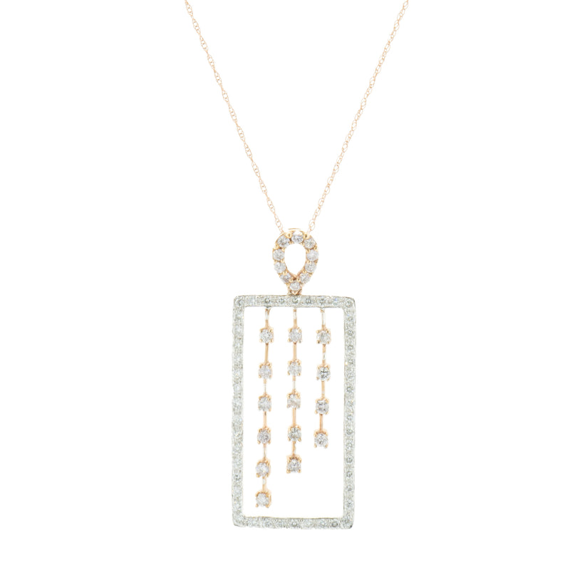 18 Karat White & Rose Gold Rectangular Diamond Drop Necklace