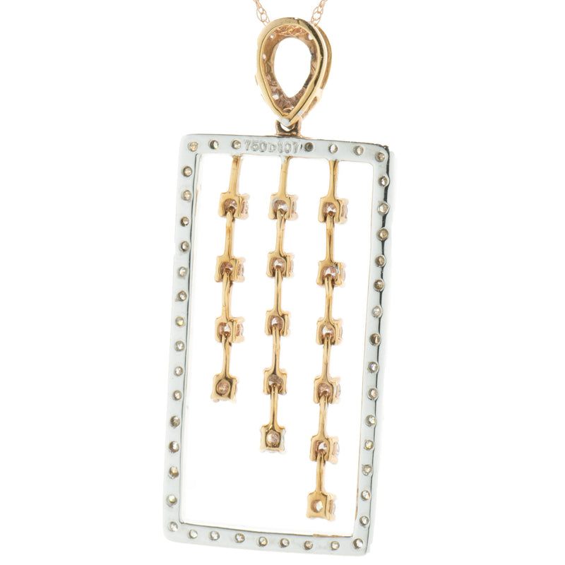 18 Karat White & Rose Gold Rectangular Diamond Drop Necklace