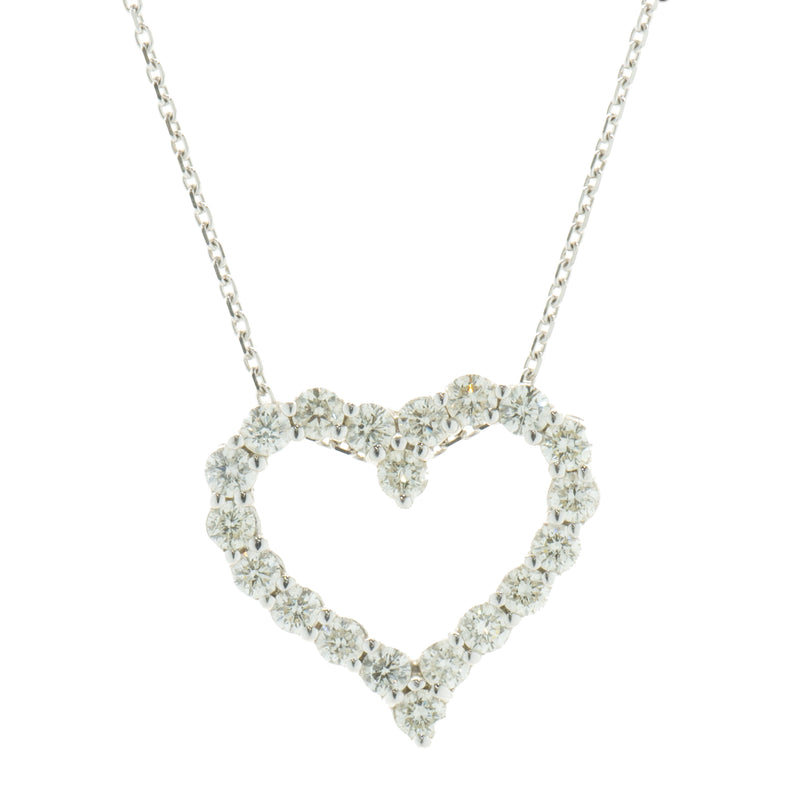 14 Karat White Gold Diamond Open Heart Necklace