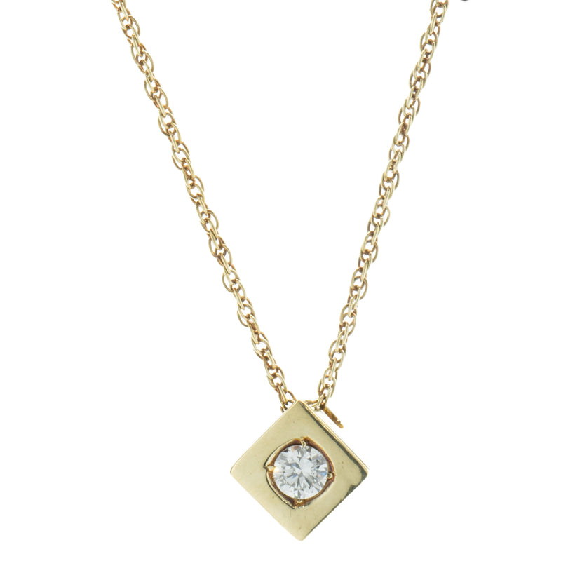 14 Karat Yellow Gold Diamond Cube Necklace