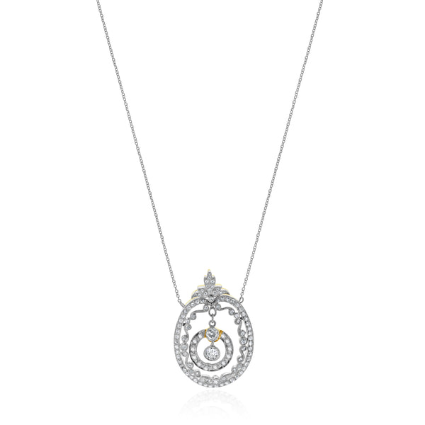 Platinum & 18 Karat Yellow Gold Victorian Ornate Diamond Wreath Necklace
