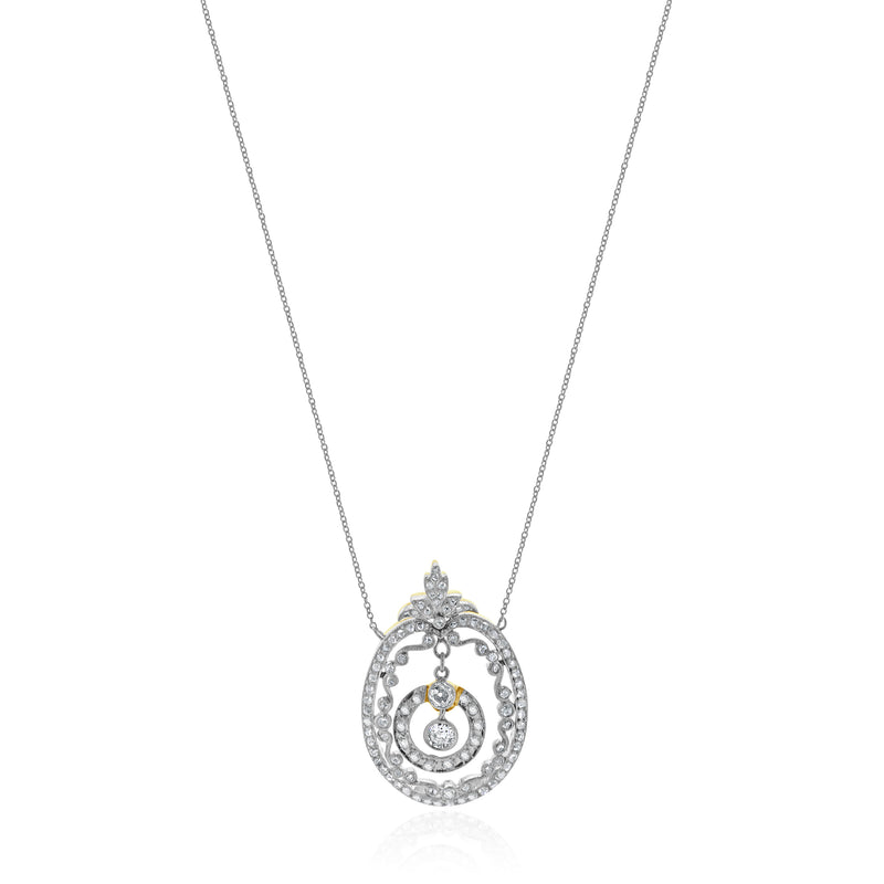 Platinum & 18 Karat Yellow Gold Victorian Ornate Diamond Wreath Necklace