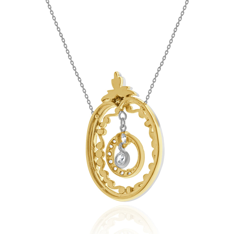 Platinum & 18 Karat Yellow Gold Victorian Ornate Diamond Wreath Necklace