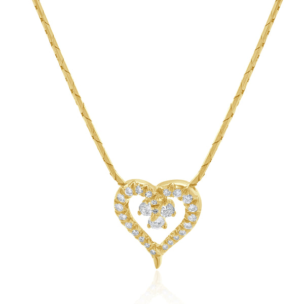 18 / 14 Karat Yellow Gold Open Diamond Heart Necklace