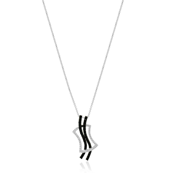 14 Karat White Gold Black and White Diamond Overpass Necklace