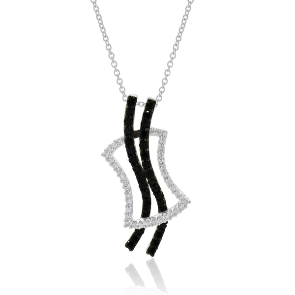 14 Karat White Gold Black and White Diamond Overpass Necklace