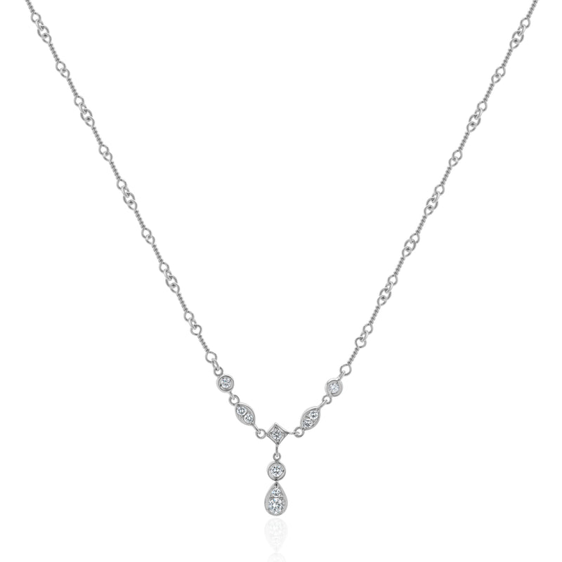 18 Karat White Gold Diamond Twisted Link Lariat Necklace