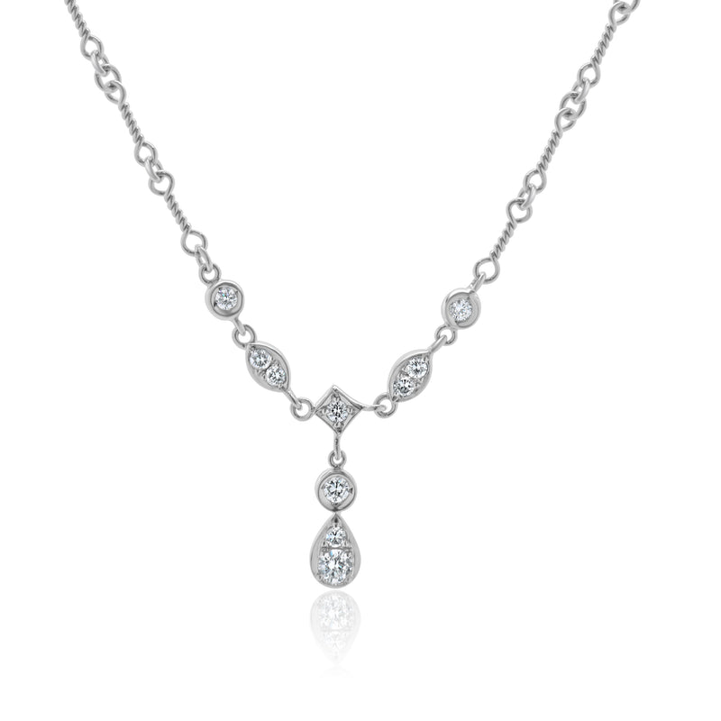 18 Karat White Gold Diamond Twisted Link Lariat Necklace