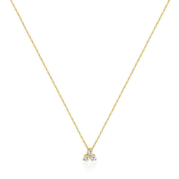 14 Karat Yellow Gold Three Diamond Triangle Necklace