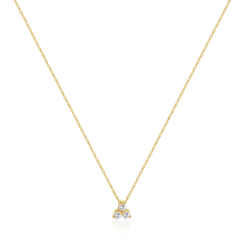 14 Karat Yellow Gold Three Diamond Triangle Necklace