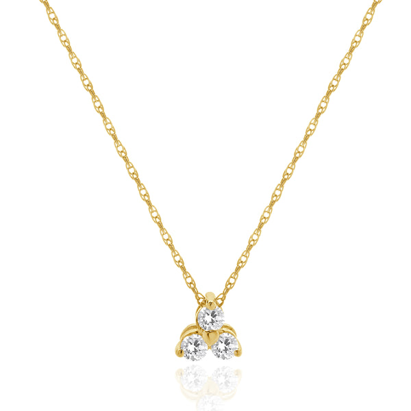 14 Karat Yellow Gold Three Diamond Triangle Necklace