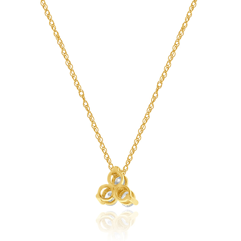 14 Karat Yellow Gold Three Diamond Triangle Necklace