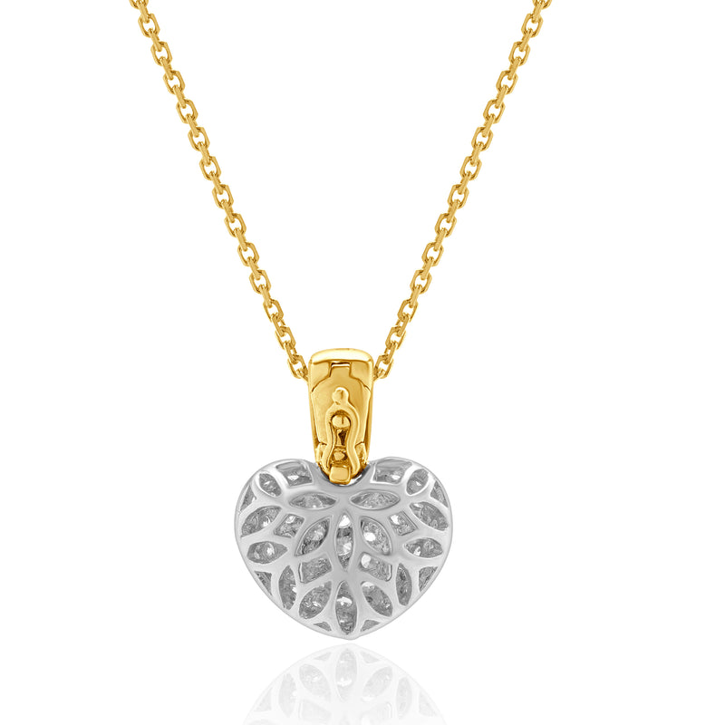 18 Karat White & Yellow Gold Fancy Yellow and White Diamond Puffed Heart Necklace