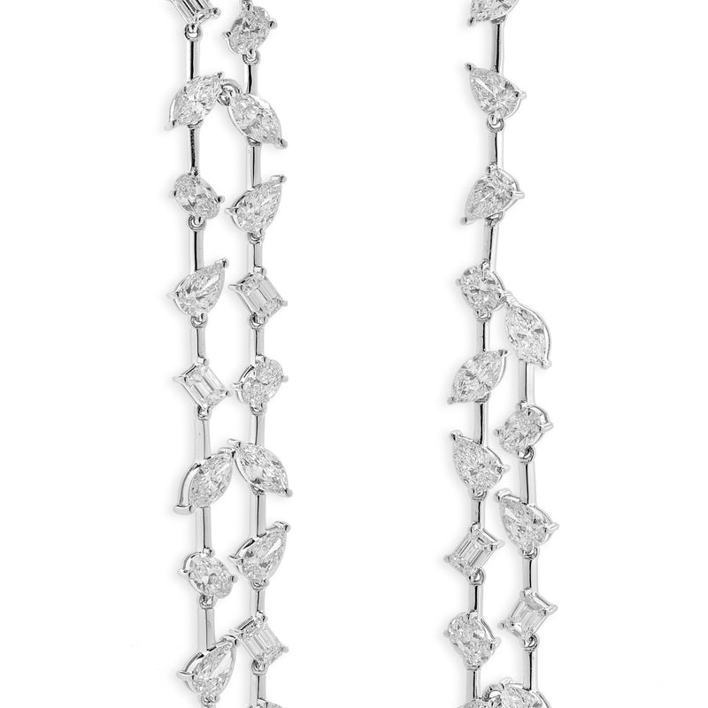 14k White Gold Double Row Multi-Shaped Diamond Necklace
