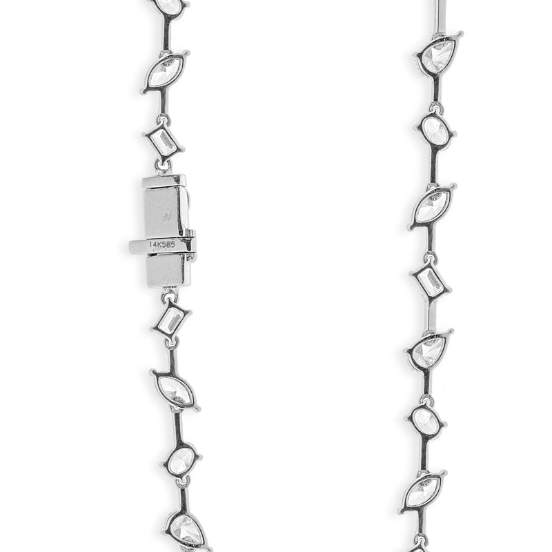 14k White Gold Double Row Multi-Shaped Diamond Necklace