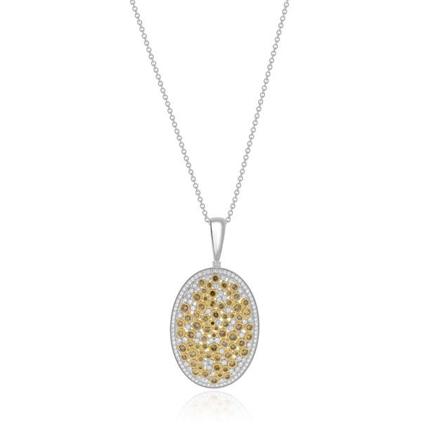 14k Two Tone Chocolate and White Diamond Oval Pendant Necklace
