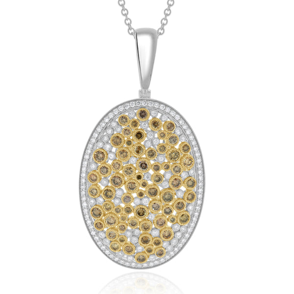 14k Two Tone Chocolate and White Diamond Oval Pendant Necklace