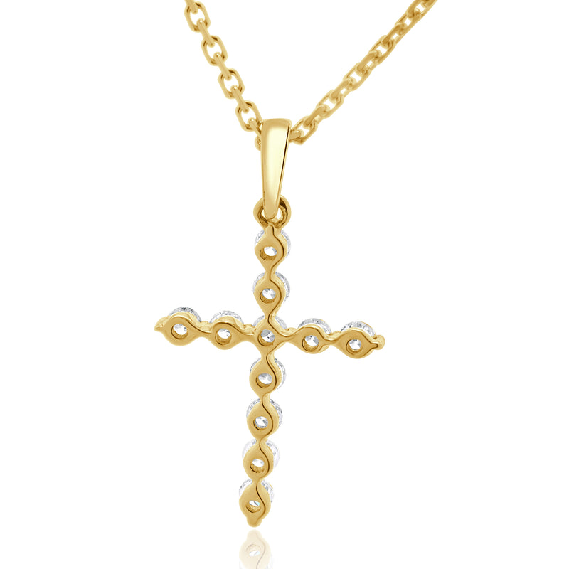 14 Karat Yellow Gold Diamond Cross Necklace