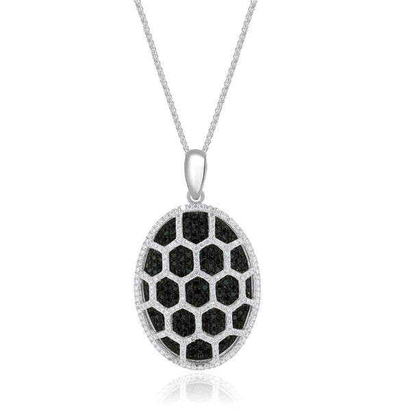 18 Karat White Gold Black and White Diamond Cutout Necklace