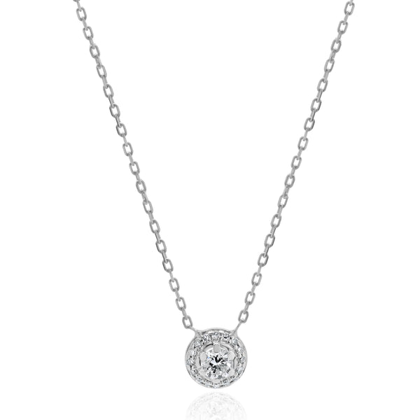 14 Karat White Gold Diamond Cluster Necklace