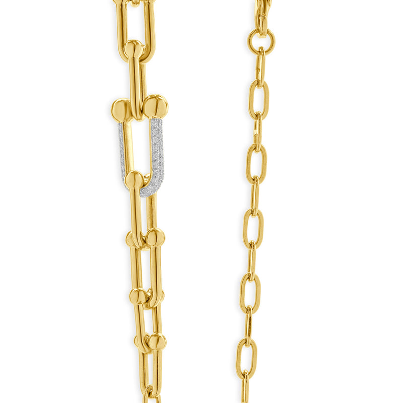 14 Karat Yellow Gold Pave Diamond Hardwear Station Necklace