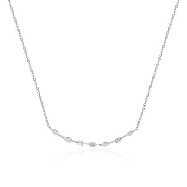 14 Karat White Gold Multi Shape Diamond Smile Necklace
