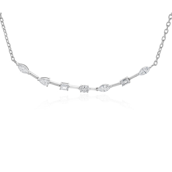 14 Karat White Gold Multi Shape Diamond Smile Necklace