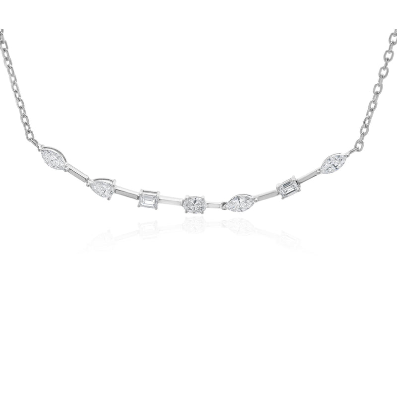 14 Karat White Gold Multi Shape Diamond Smile Necklace