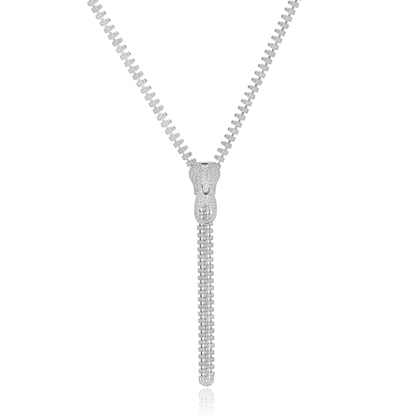 18 Karat White Gold Diamond Zipper Necklace