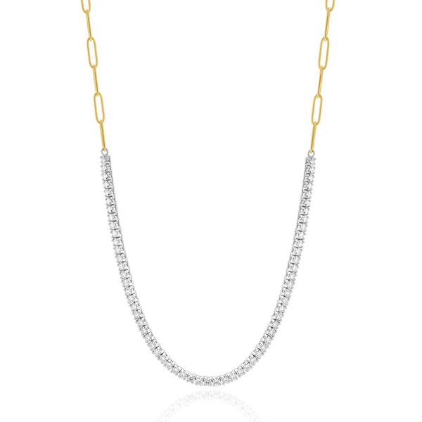14 Karat Yellow & White Gold Diamond Adjustable Paperclip Inline Necklace
