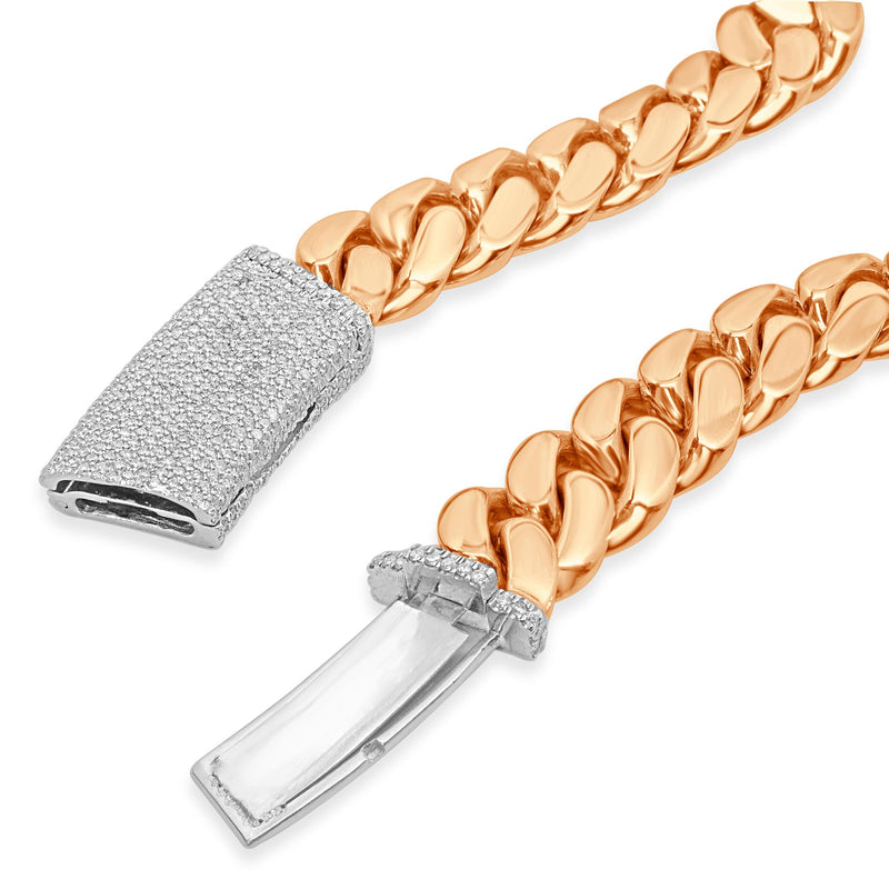 14 Karat Rose & White Gold Cuban Link Chain with Pave Diamond Clasp