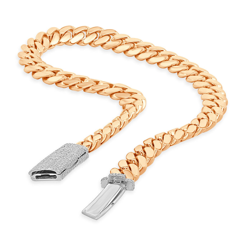 14 Karat Rose & White Gold Cuban Link Chain with Pave Diamond Clasp