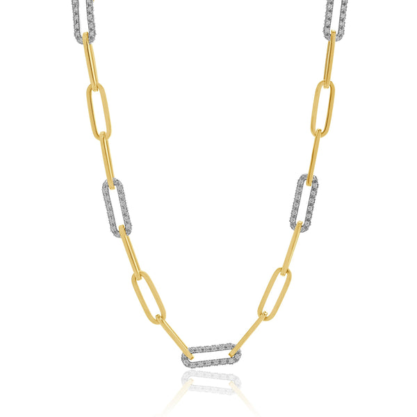 14 Karat Yellow Gold Diamond Paperclip Necklace