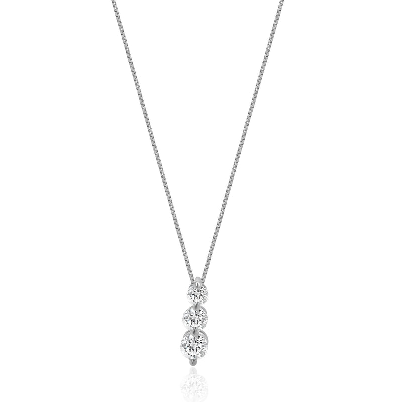 14 Karat White Gold Past, Present, Future Diamond Necklace