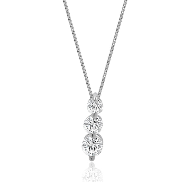 14 Karat White Gold Past, Present, Future Diamond Necklace