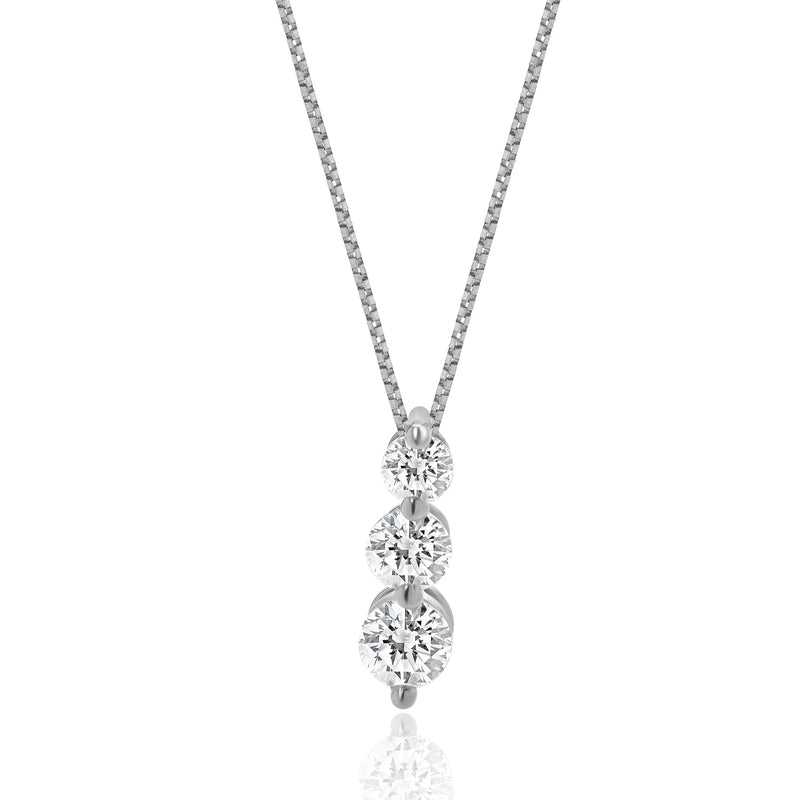 14 Karat White Gold Past, Present, Future Diamond Necklace