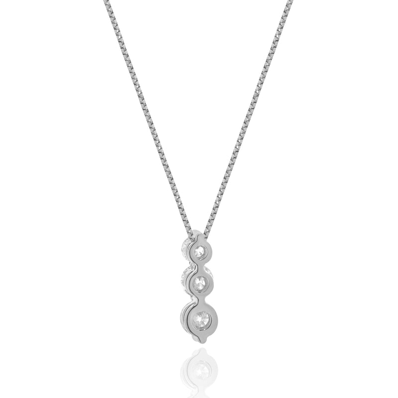 14 Karat White Gold Past, Present, Future Diamond Necklace