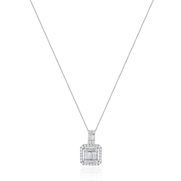 18 Karat White Gold Mosaic Diamond Drop Necklace