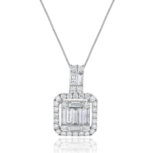 18 Karat White Gold Mosaic Diamond Drop Necklace